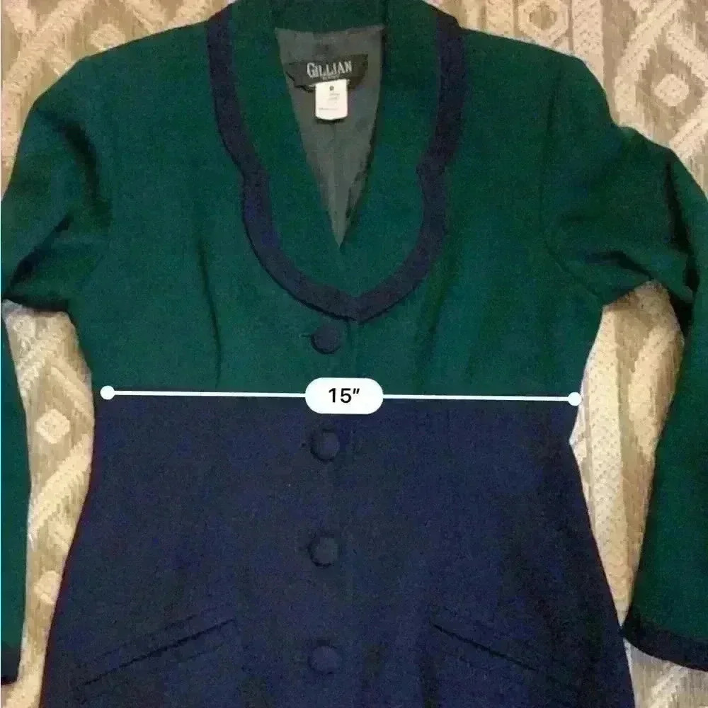 Vintage Gillian Petites Jacket Dress Wool Color Block Fully Lined Green  Navy. - Picture 14 of 14